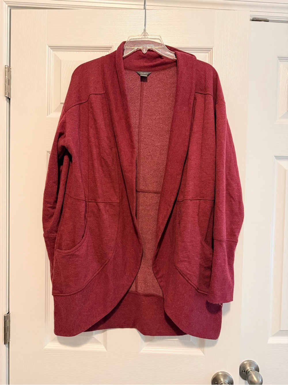 Eddie Bauer Burgundy Open-Front Sweater Cardigan